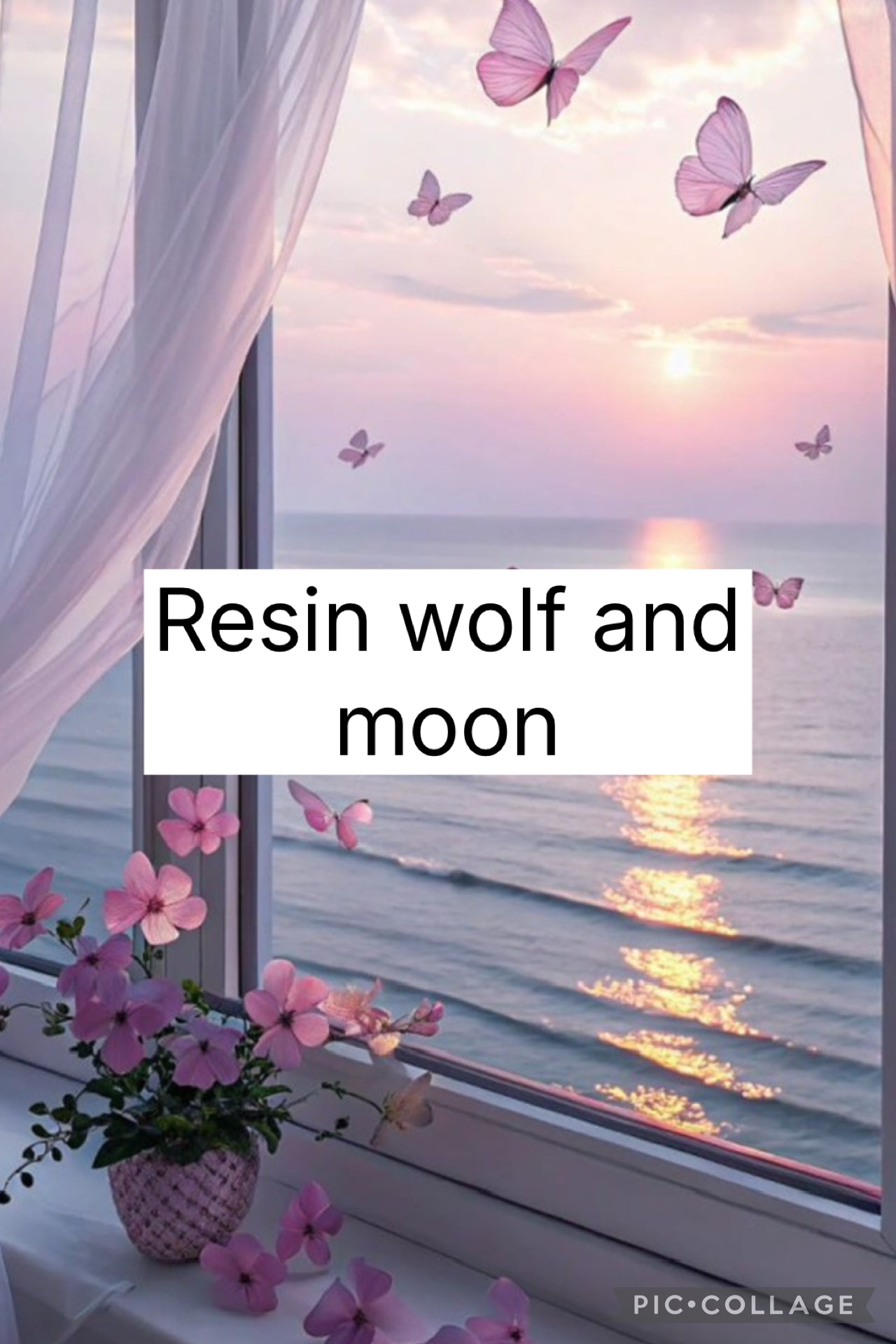 Resin wolf and moon