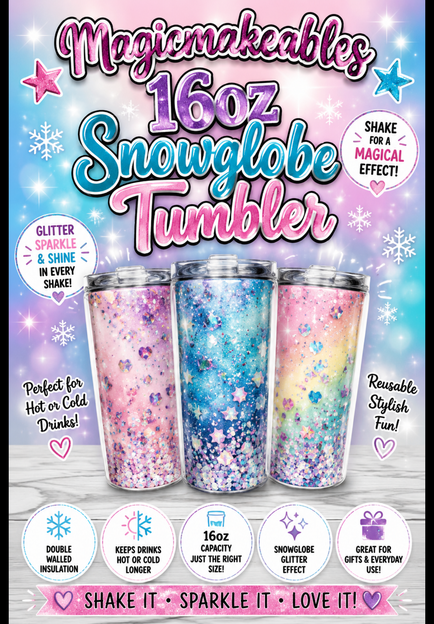 16oz Snowglobe tumbler